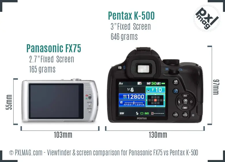 Panasonic FX75 vs Pentax K-500 Screen and Viewfinder comparison