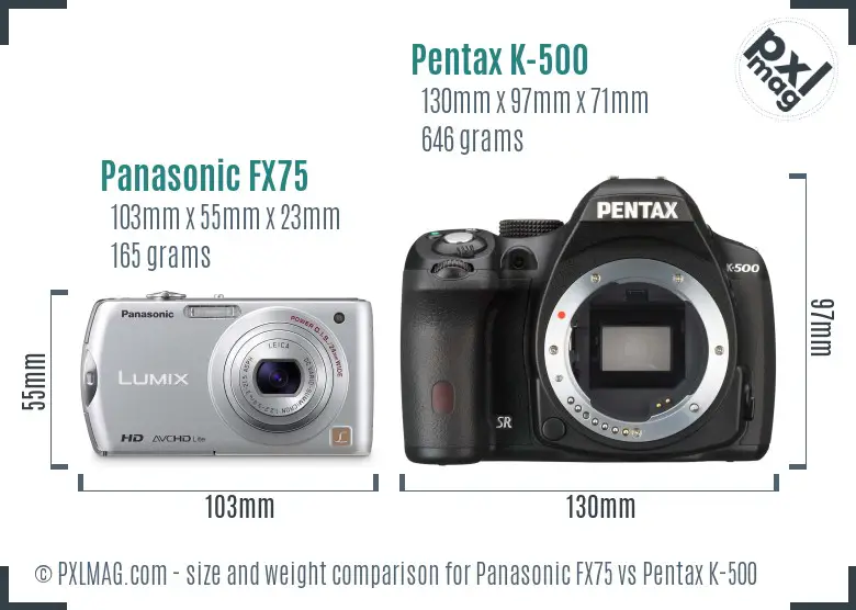 Panasonic FX75 vs Pentax K-500 size comparison
