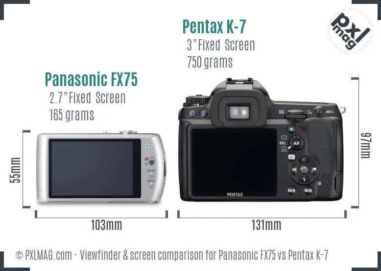 Panasonic FX75 vs Pentax K-7 Screen and Viewfinder comparison