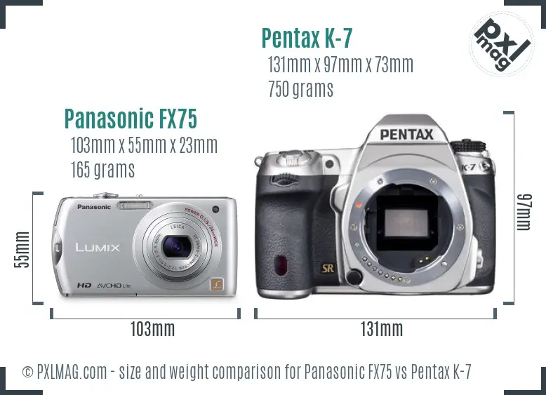 Panasonic FX75 vs Pentax K-7 size comparison