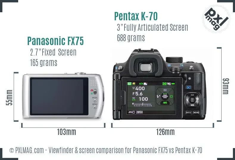 Panasonic FX75 vs Pentax K-70 Screen and Viewfinder comparison