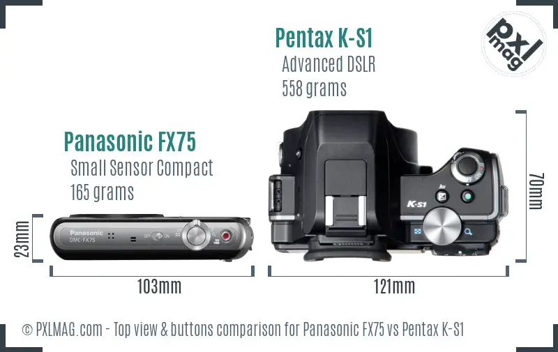 Panasonic FX75 vs Pentax K-S1 top view buttons comparison