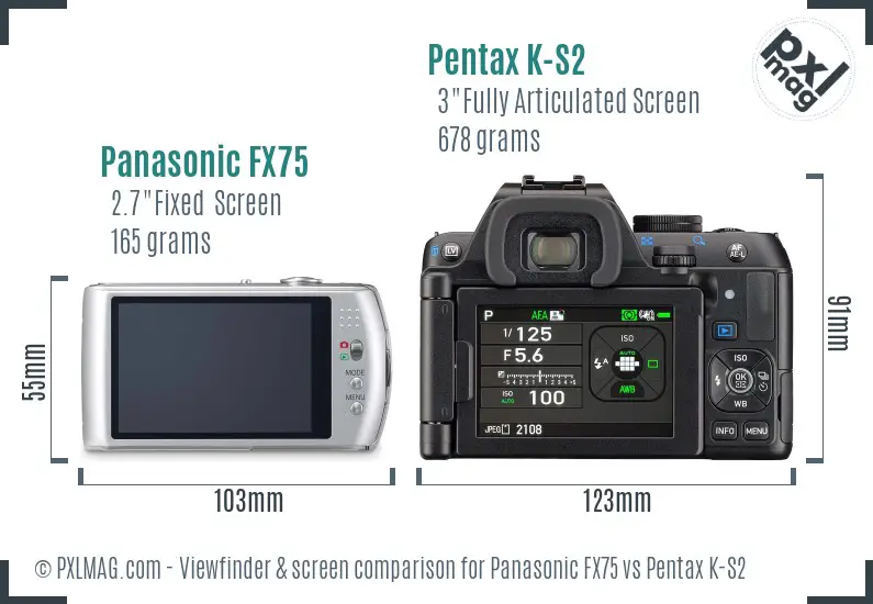 Panasonic FX75 vs Pentax K-S2 Screen and Viewfinder comparison