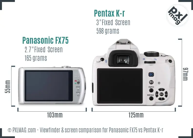 Panasonic FX75 vs Pentax K-r Screen and Viewfinder comparison