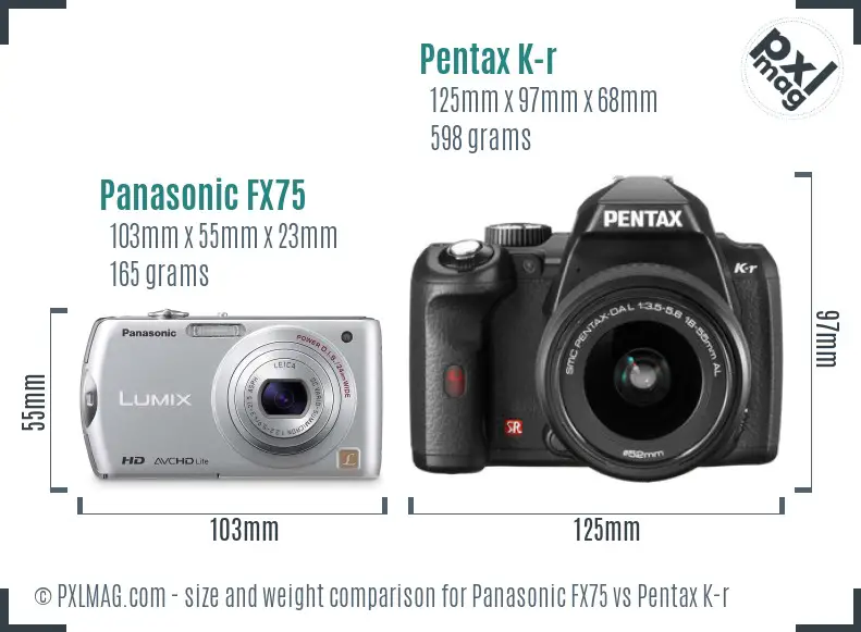 Panasonic FX75 vs Pentax K-r size comparison