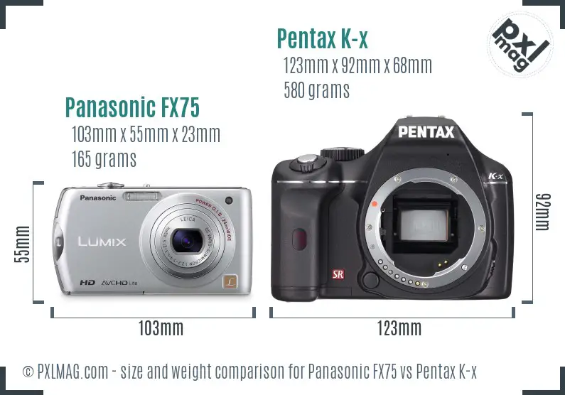 Panasonic FX75 vs Pentax K-x size comparison