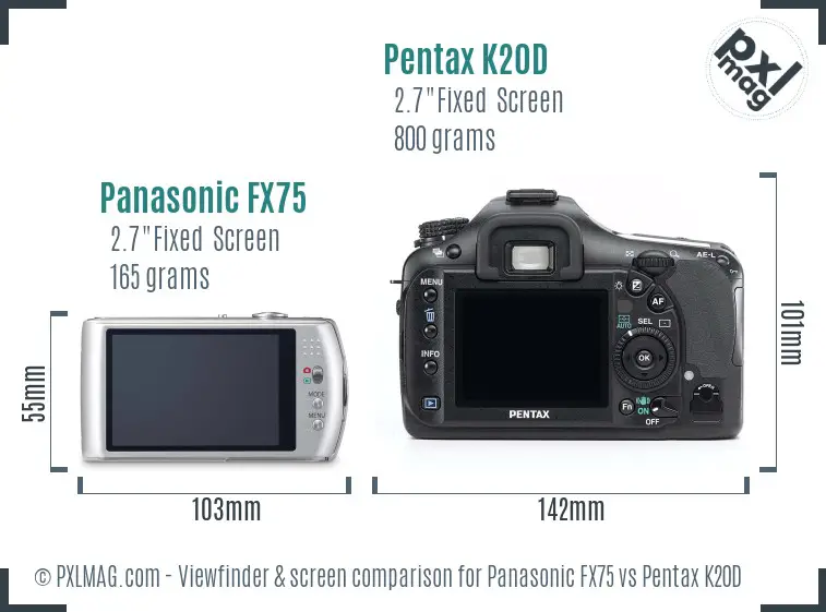 Panasonic FX75 vs Pentax K20D Screen and Viewfinder comparison