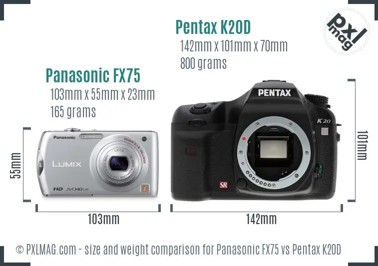 Panasonic FX75 vs Pentax K20D size comparison