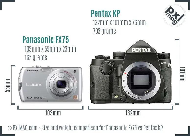 Panasonic FX75 vs Pentax KP size comparison