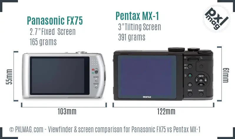 Panasonic FX75 vs Pentax MX-1 Screen and Viewfinder comparison