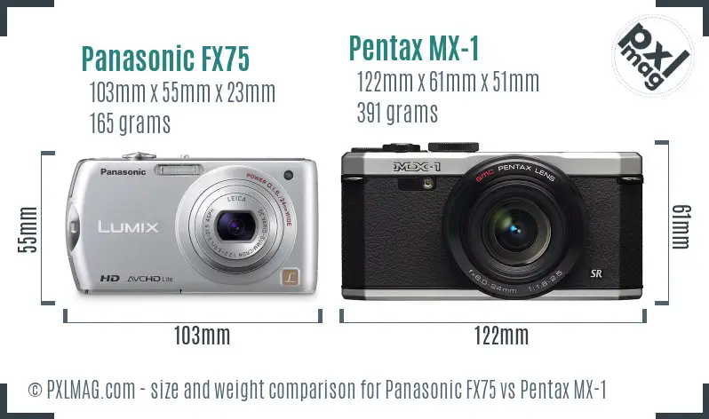 Panasonic FX75 vs Pentax MX-1 size comparison