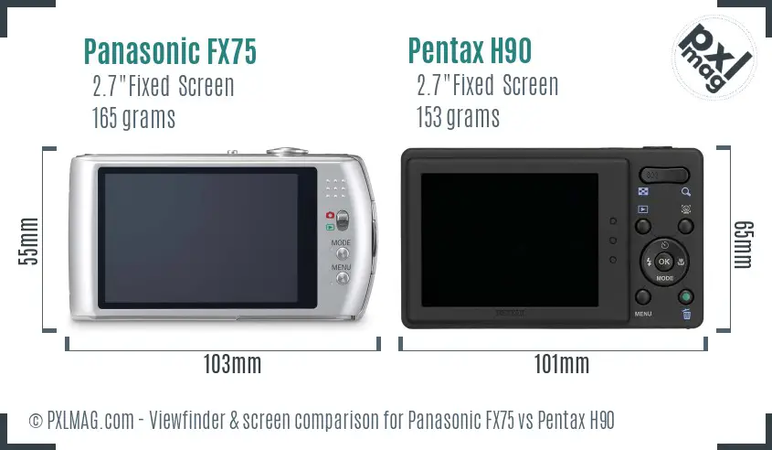 Panasonic FX75 vs Pentax H90 Screen and Viewfinder comparison