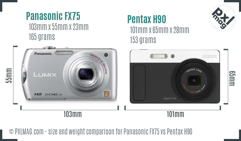 Panasonic FX75 vs Pentax H90 size comparison