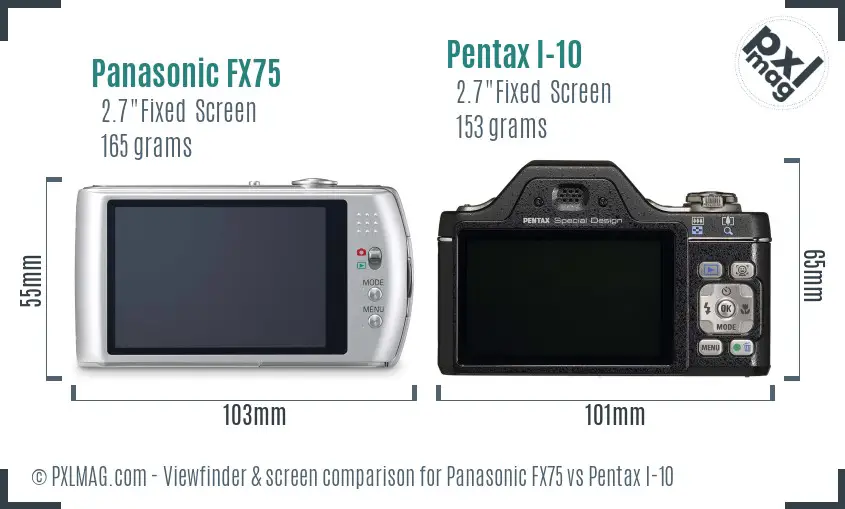 Panasonic FX75 vs Pentax I-10 Screen and Viewfinder comparison