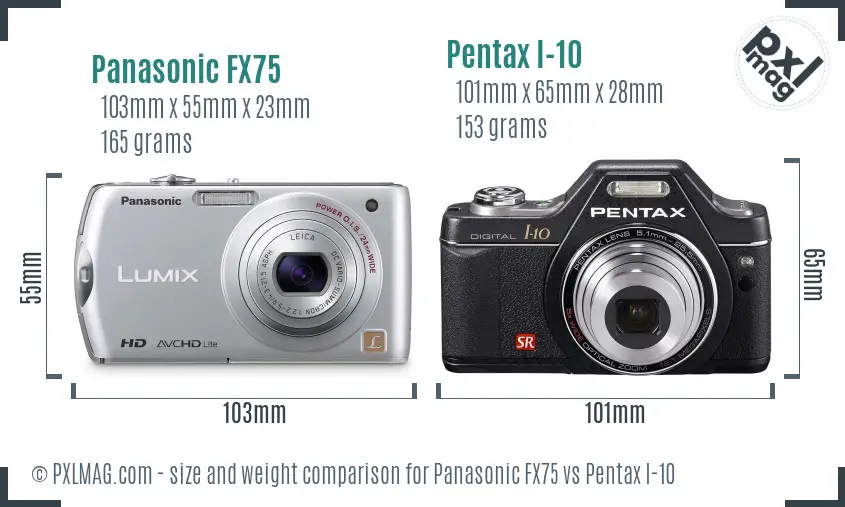 Panasonic FX75 vs Pentax I-10 size comparison