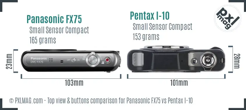 Panasonic FX75 vs Pentax I-10 top view buttons comparison