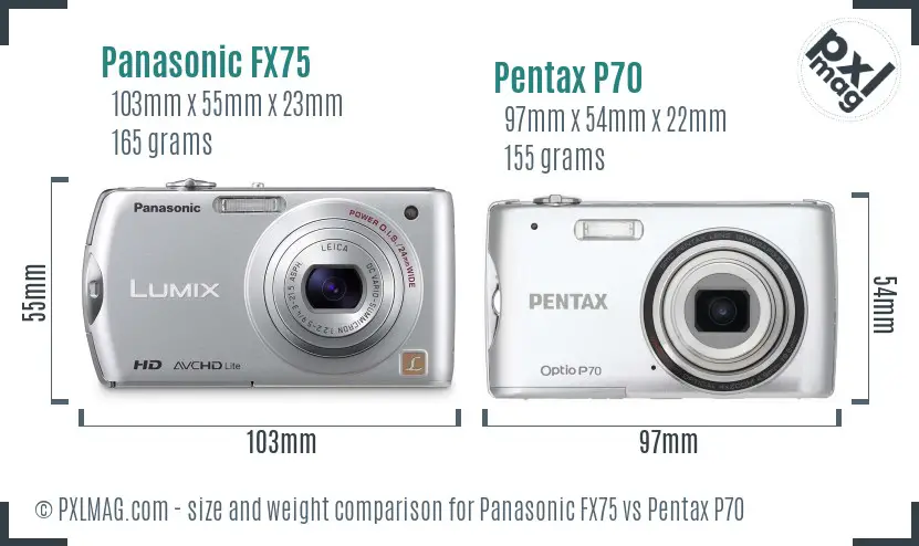 Panasonic FX75 vs Pentax P70 size comparison