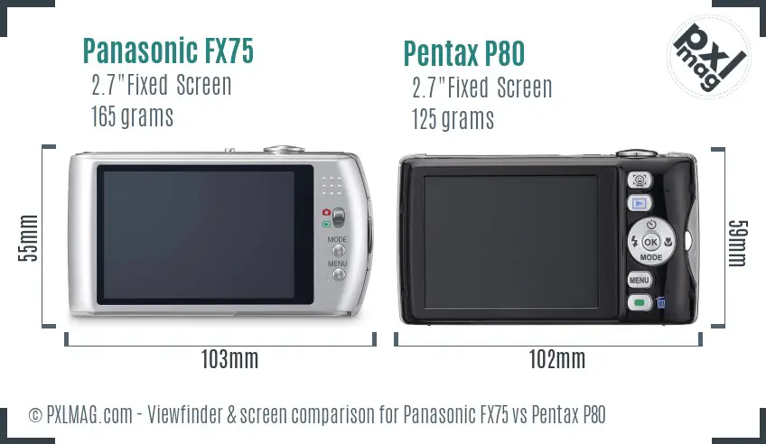 Panasonic FX75 vs Pentax P80 Screen and Viewfinder comparison