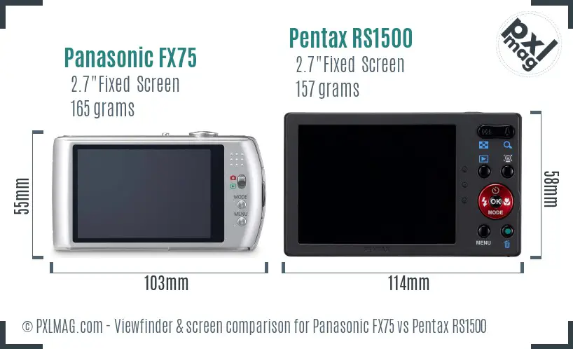 Panasonic FX75 vs Pentax RS1500 Screen and Viewfinder comparison