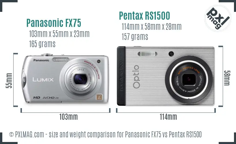 Panasonic FX75 vs Pentax RS1500 size comparison