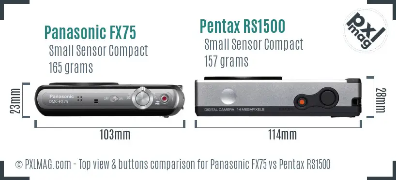 Panasonic FX75 vs Pentax RS1500 top view buttons comparison