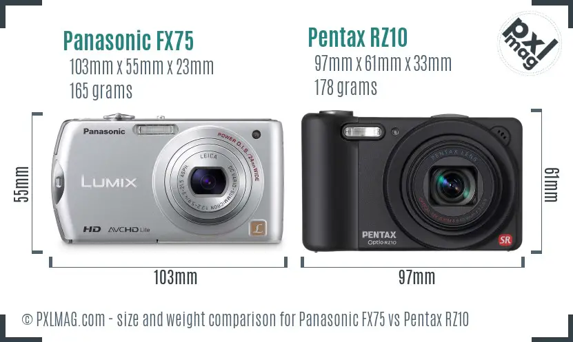 Panasonic FX75 vs Pentax RZ10 size comparison