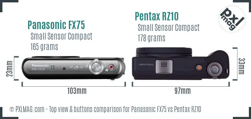 Panasonic FX75 vs Pentax RZ10 top view buttons comparison
