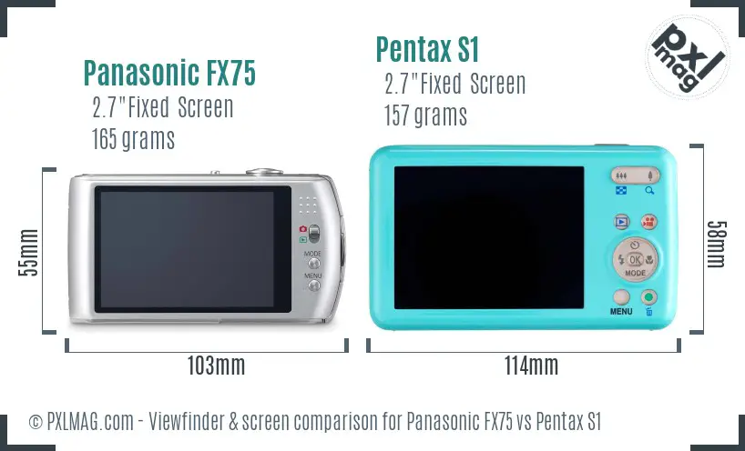 Panasonic FX75 vs Pentax S1 Screen and Viewfinder comparison