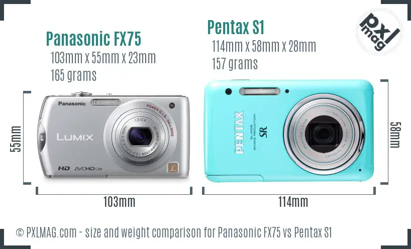 Panasonic FX75 vs Pentax S1 size comparison