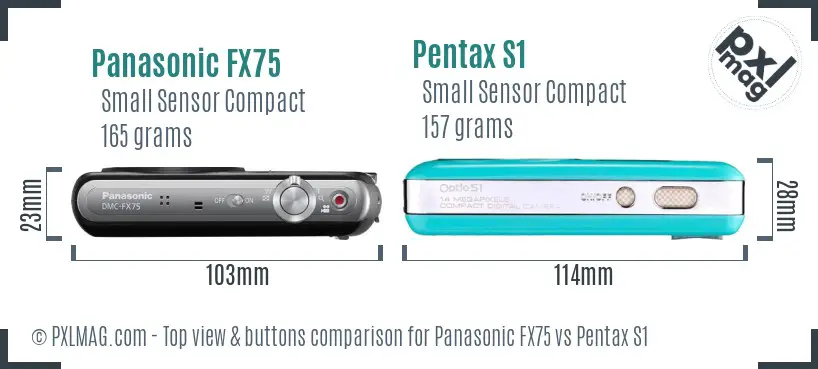 Panasonic FX75 vs Pentax S1 top view buttons comparison