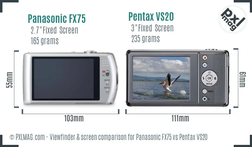 Panasonic FX75 vs Pentax VS20 Screen and Viewfinder comparison