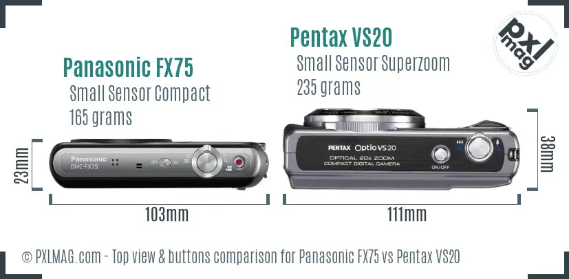 Panasonic FX75 vs Pentax VS20 top view buttons comparison
