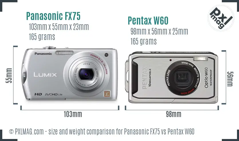 Panasonic FX75 vs Pentax W60 size comparison