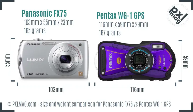 Panasonic FX75 vs Pentax WG-1 GPS size comparison