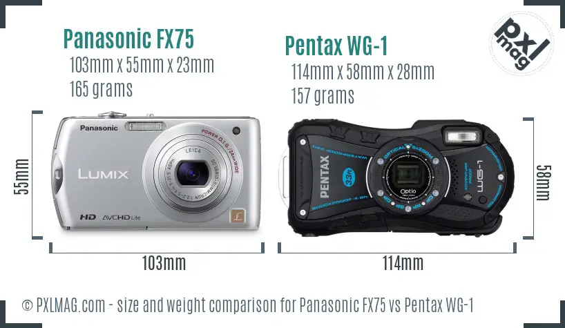 Panasonic FX75 vs Pentax WG-1 size comparison