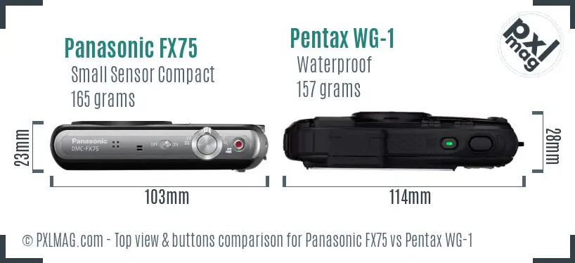Panasonic FX75 vs Pentax WG-1 top view buttons comparison