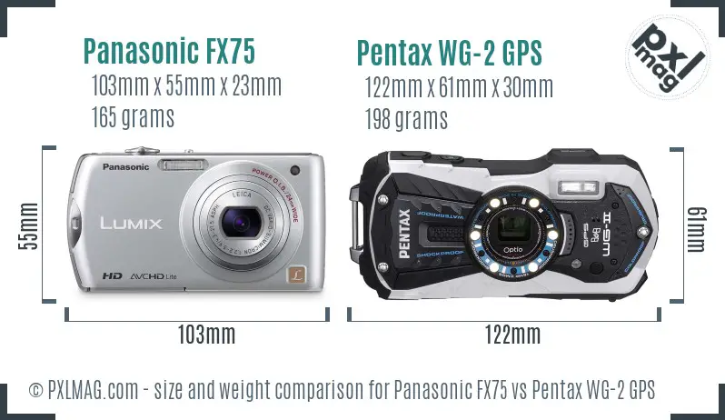 Panasonic FX75 vs Pentax WG-2 GPS size comparison