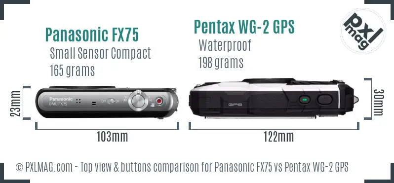 Panasonic FX75 vs Pentax WG-2 GPS top view buttons comparison