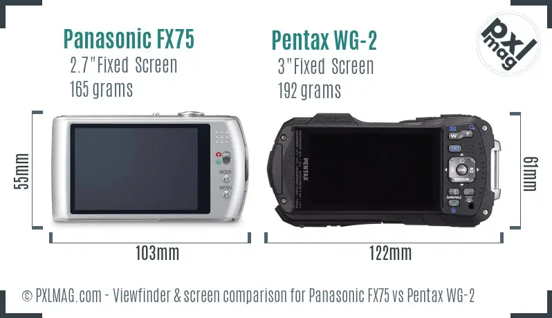 Panasonic FX75 vs Pentax WG-2 Screen and Viewfinder comparison