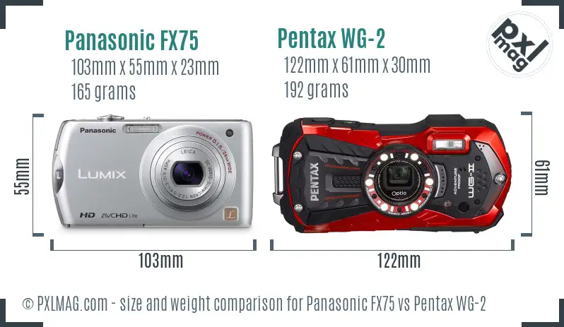 Panasonic FX75 vs Pentax WG-2 size comparison