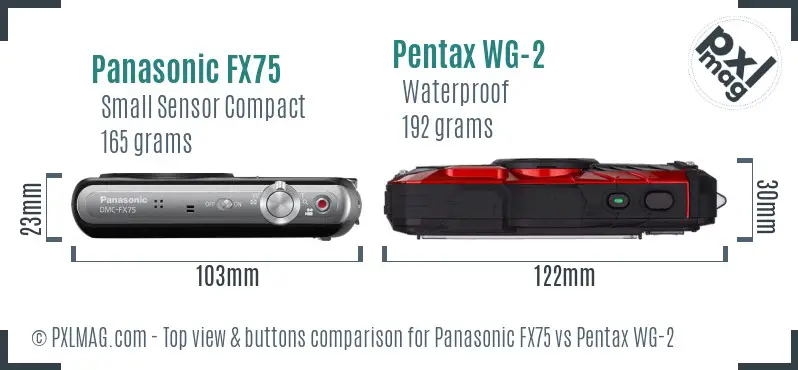 Panasonic FX75 vs Pentax WG-2 top view buttons comparison