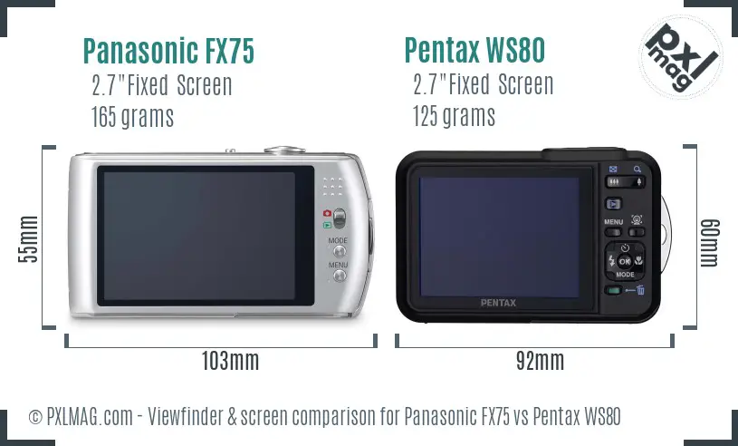 Panasonic FX75 vs Pentax WS80 Screen and Viewfinder comparison