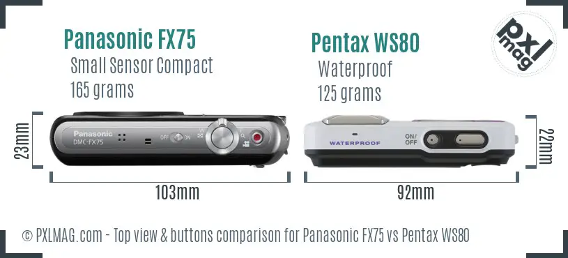 Panasonic FX75 vs Pentax WS80 top view buttons comparison