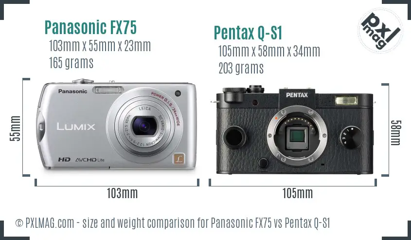 Panasonic FX75 vs Pentax Q-S1 size comparison