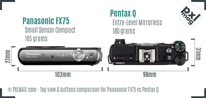 Panasonic FX75 vs Pentax Q top view buttons comparison