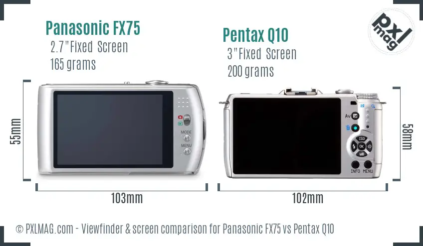 Panasonic FX75 vs Pentax Q10 Screen and Viewfinder comparison