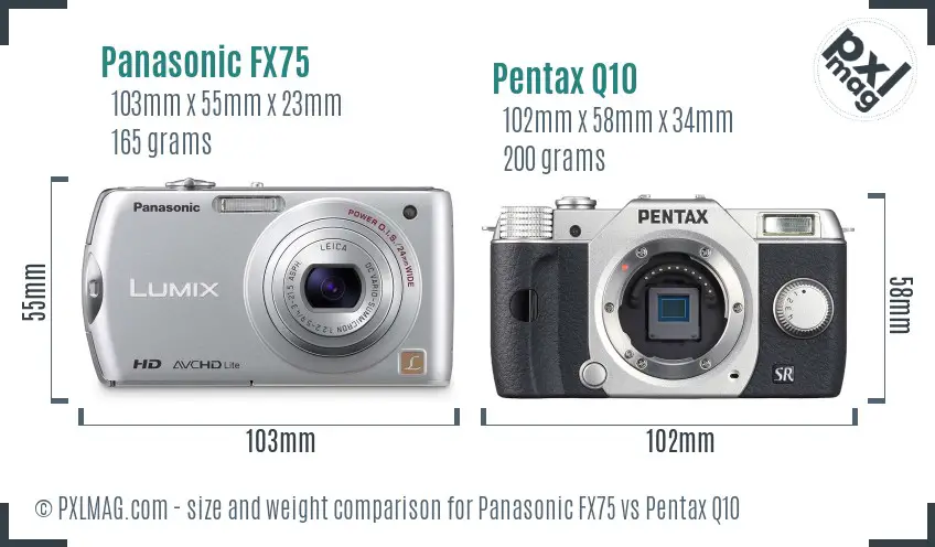 Panasonic FX75 vs Pentax Q10 size comparison