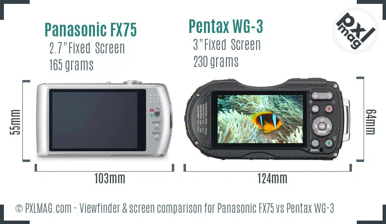 Panasonic FX75 vs Pentax WG-3 Screen and Viewfinder comparison