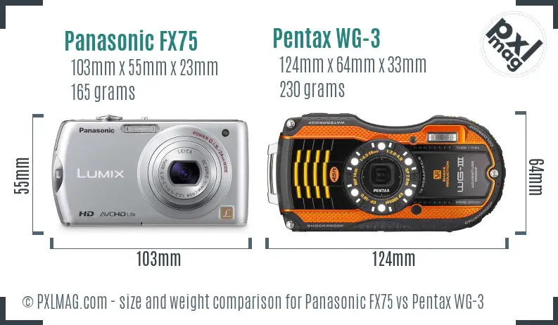 Panasonic FX75 vs Pentax WG-3 size comparison