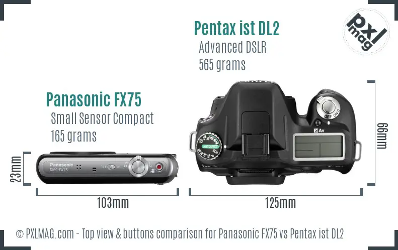 Panasonic FX75 vs Pentax ist DL2 top view buttons comparison